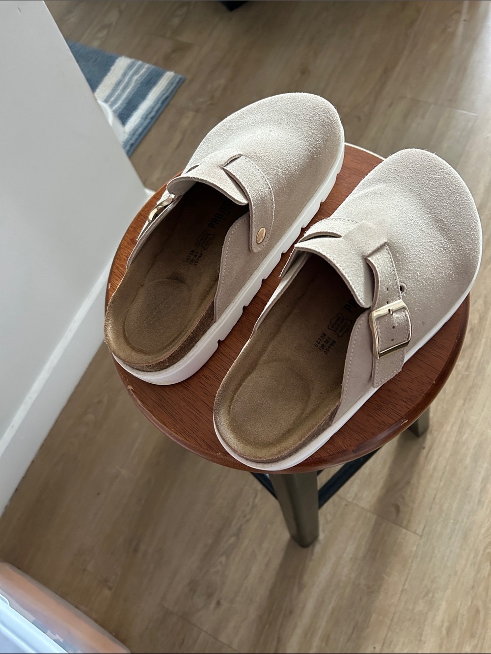 Kids Slip-On Suede Clog in Beige with Buckle